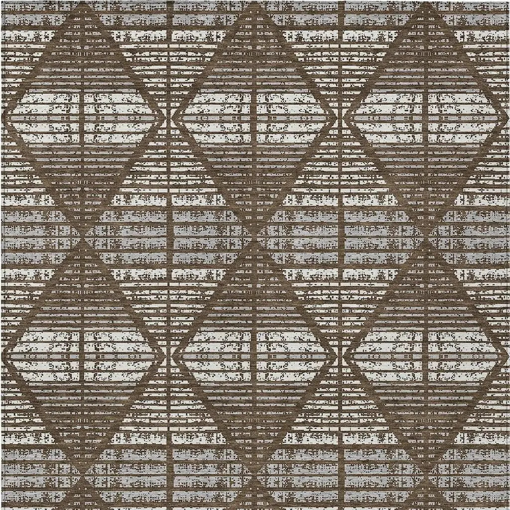 8' X 10' Chocolate And Beige Geometric Washable Indoor Outdoor Area Rug Homeroots Outdoor