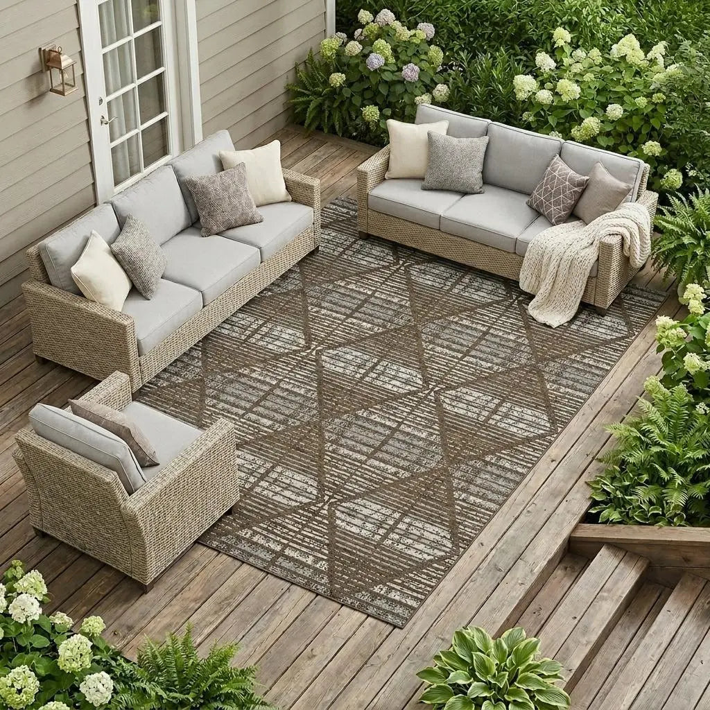 8' X 10' Chocolate And Beige Geometric Washable Indoor Outdoor Area Rug Homeroots Outdoor