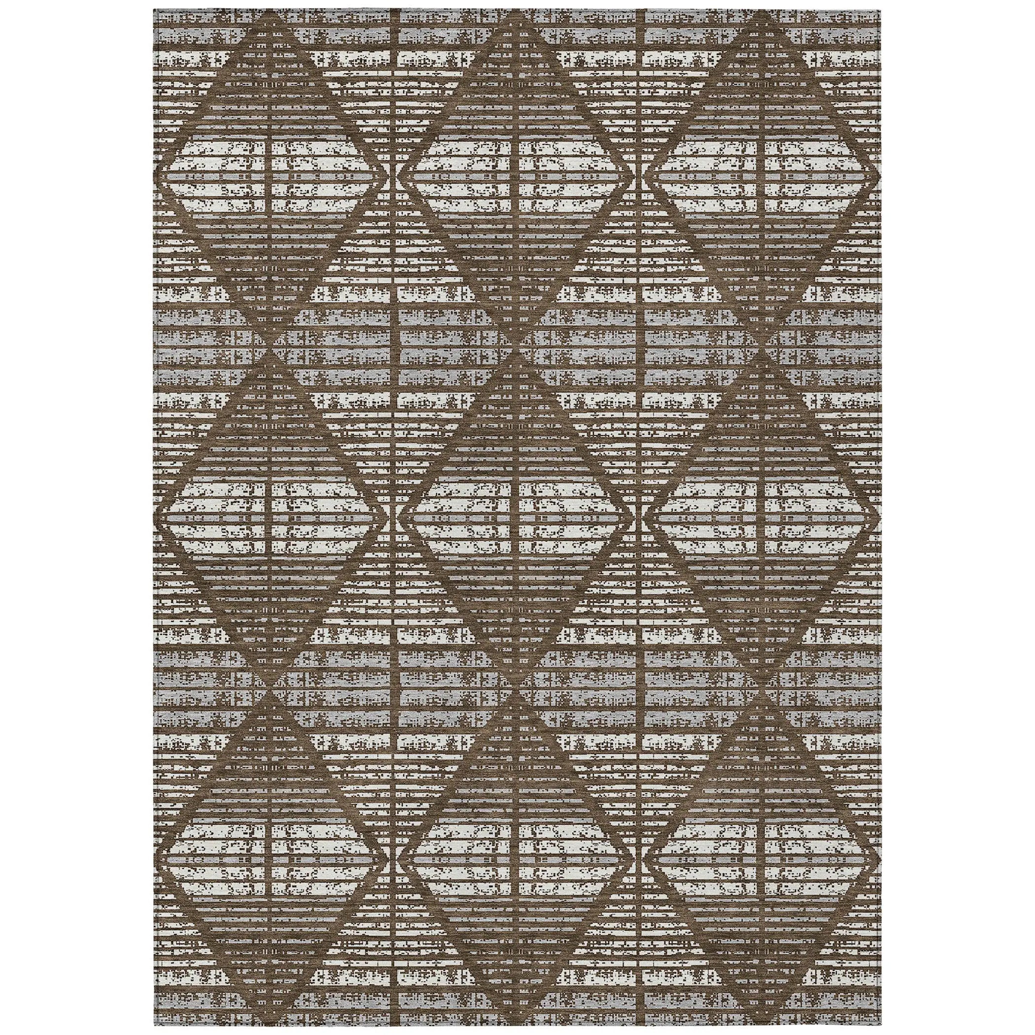 8' X 10' Chocolate And Beige Geometric Washable Indoor Outdoor Area Rug Homeroots Outdoor