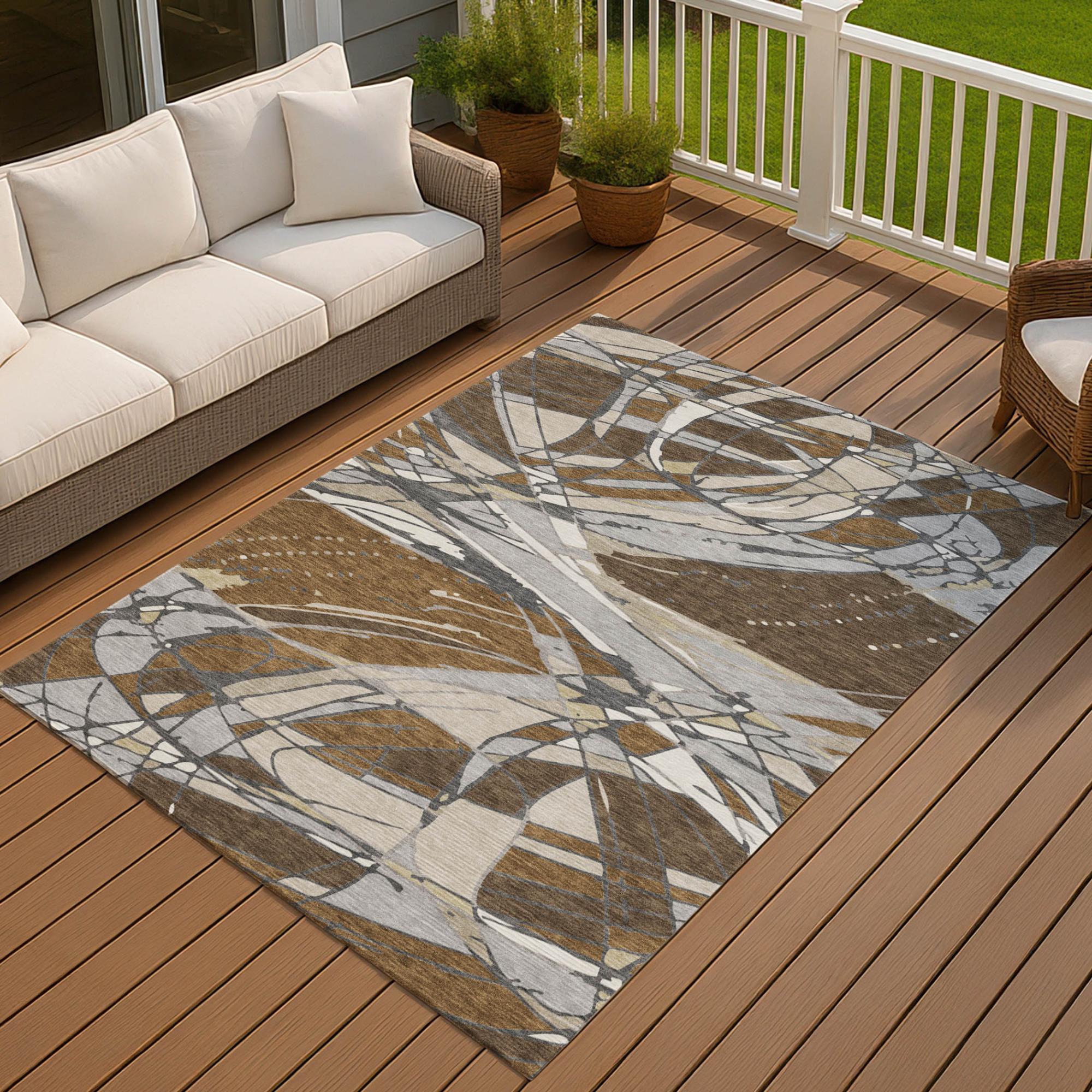 8' X 10' Chocolate And Brown Abstract Washable Indoor Outdoor Area Rug Homeroots Outdoor