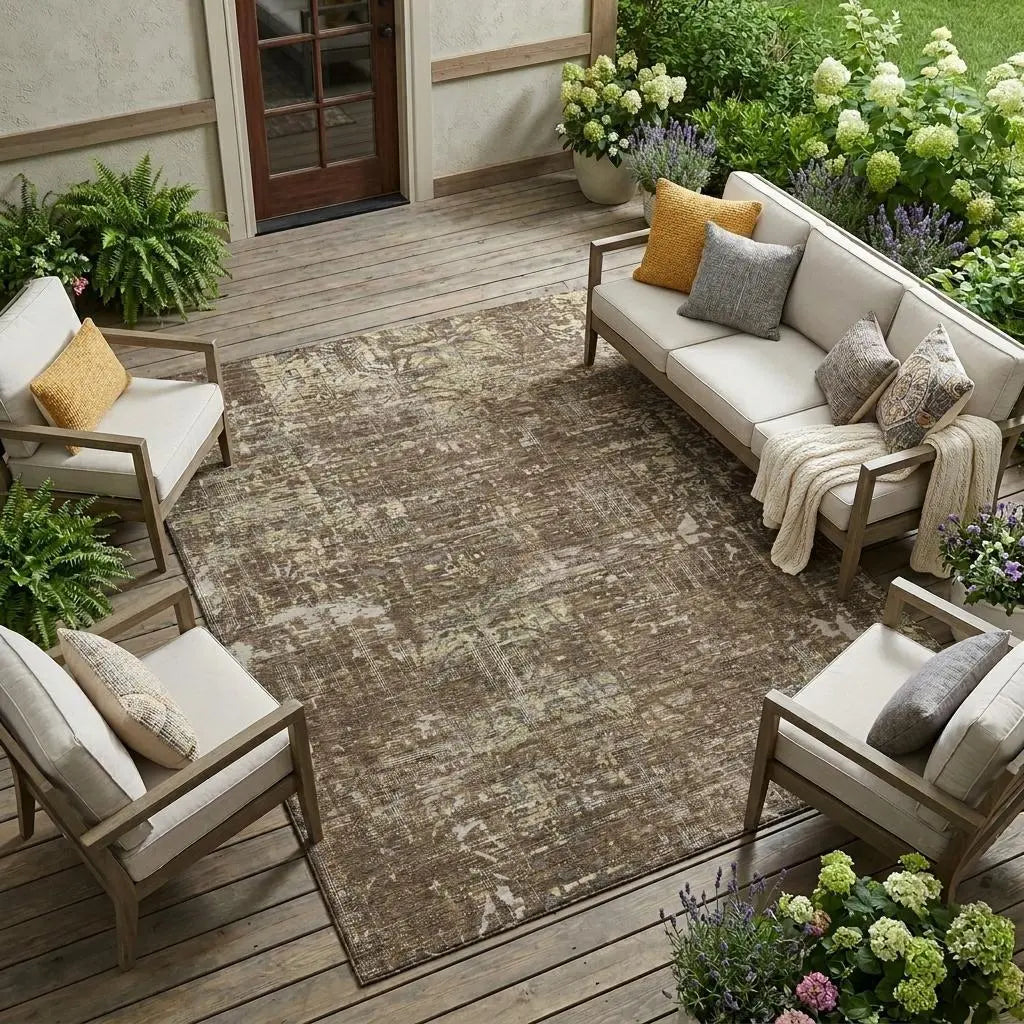 8' X 10' Chocolate And Brown Abstract Washable Indoor Outdoor Area Rug Homeroots Outdoor