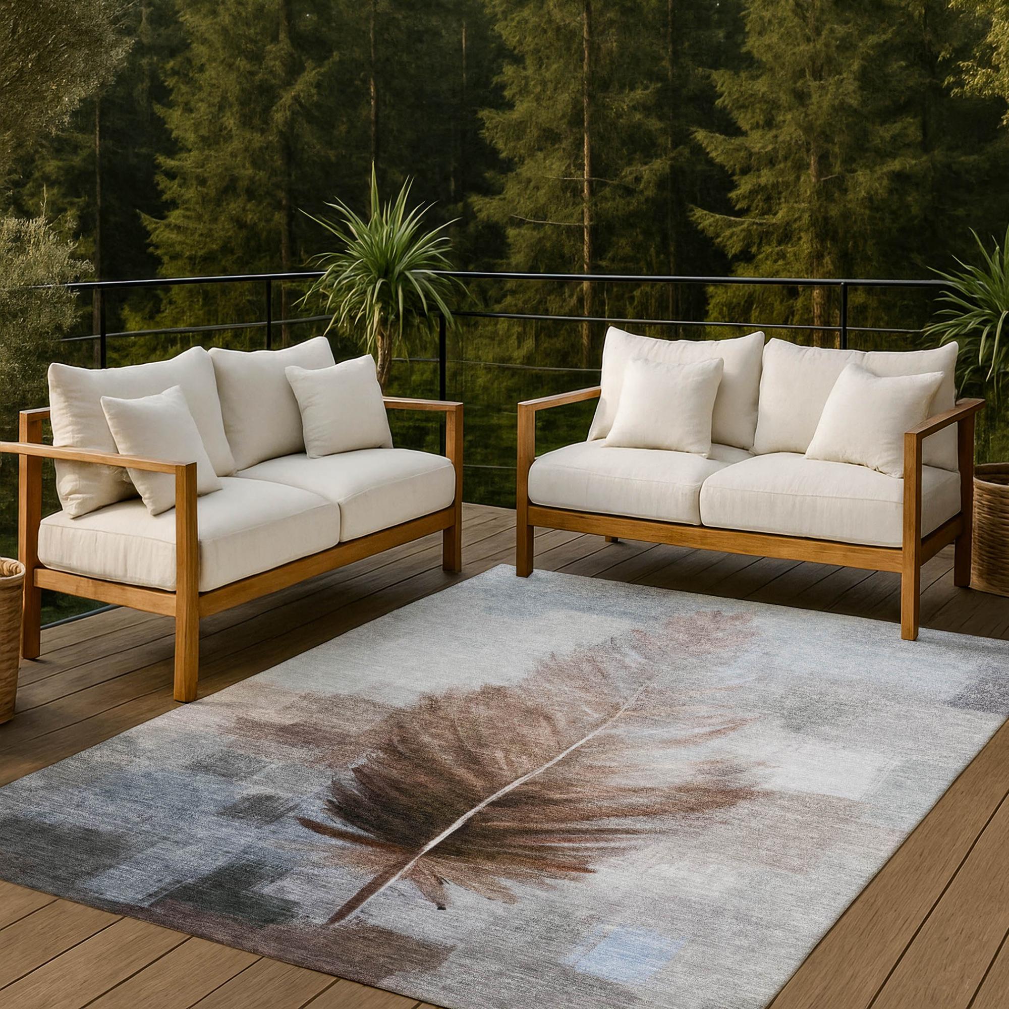8' X 10' Chocolate And Brown Botanical Leaves Washable Indoor Outdoor Area Rug Homeroots Outdoor