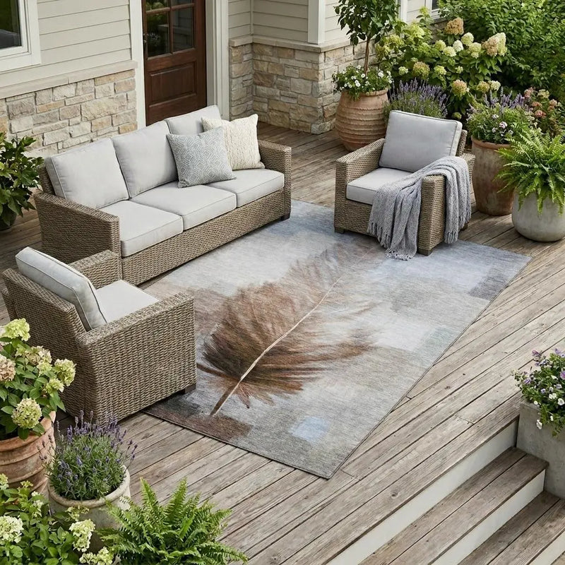 8' X 10' Chocolate And Brown Botanical Leaves Washable Indoor Outdoor Area Rug Homeroots Outdoor