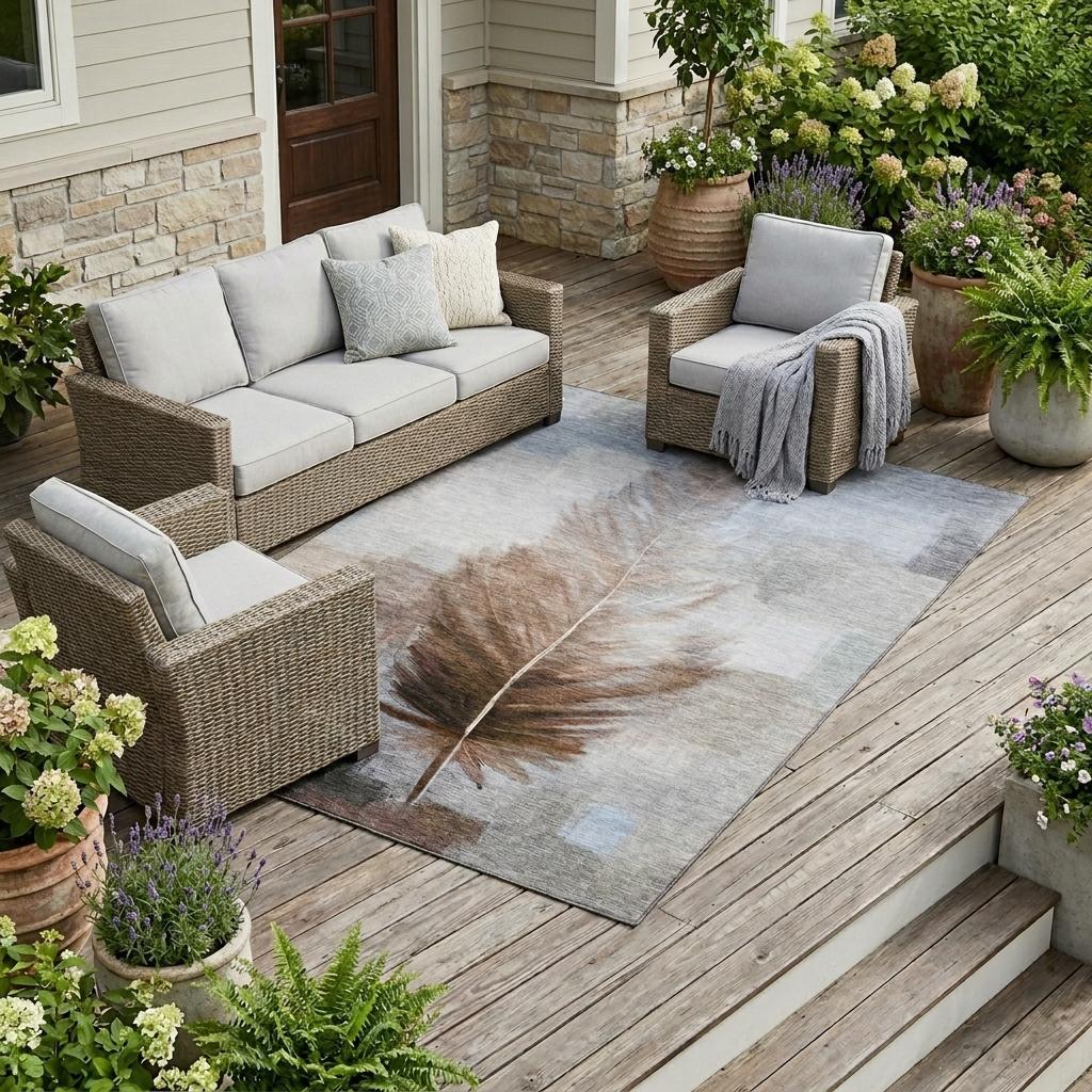 8' X 10' Chocolate And Brown Botanical Leaves Washable Indoor Outdoor Area Rug Homeroots Outdoor