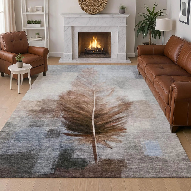 8' X 10' Chocolate And Brown Botanical Leaves Washable Indoor Outdoor Area Rug Homeroots Outdoor