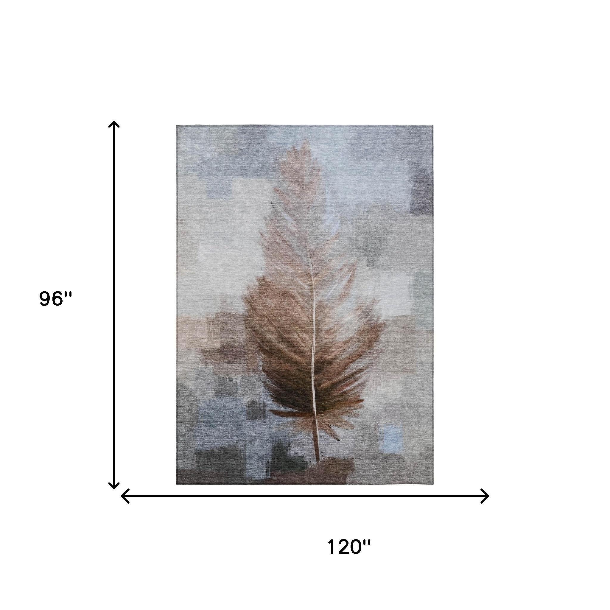 8' X 10' Chocolate And Brown Botanical Leaves Washable Indoor Outdoor Area Rug Homeroots Outdoor