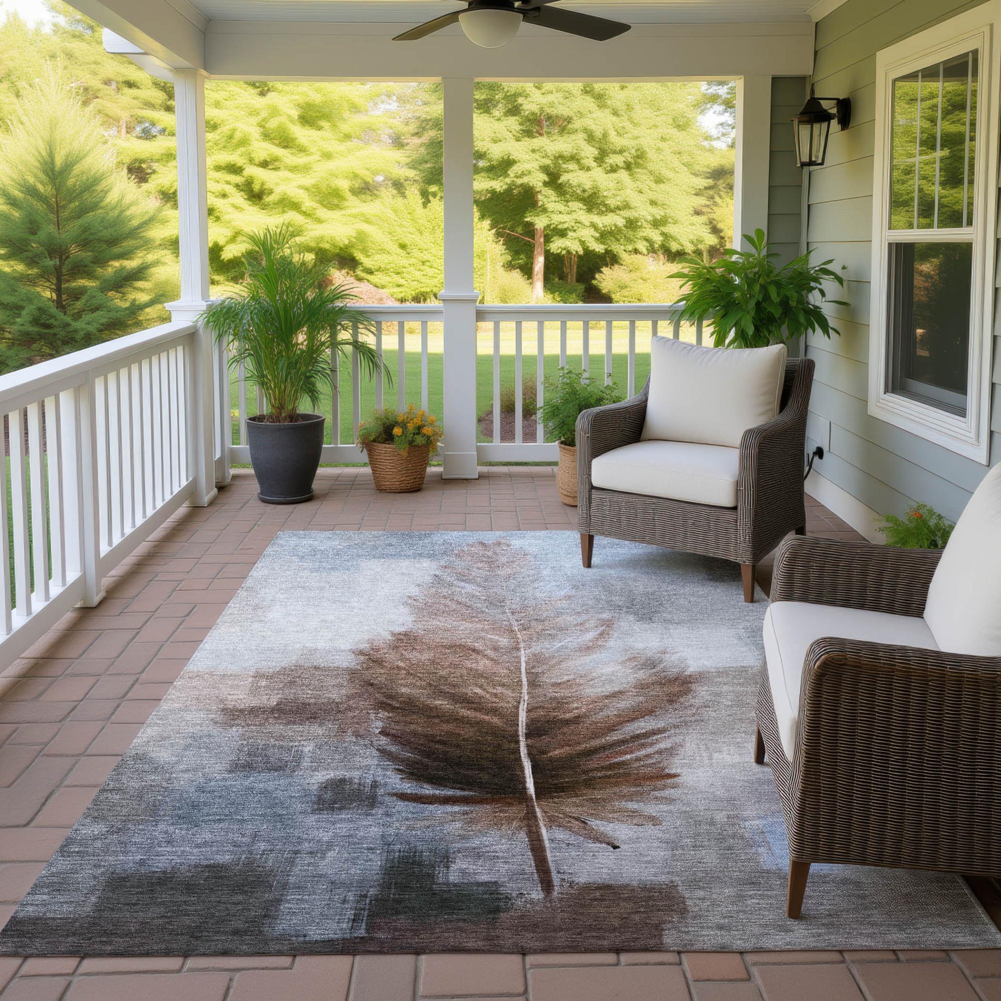8' X 10' Chocolate And Brown Botanical Leaves Washable Indoor Outdoor Area Rug Homeroots Outdoor