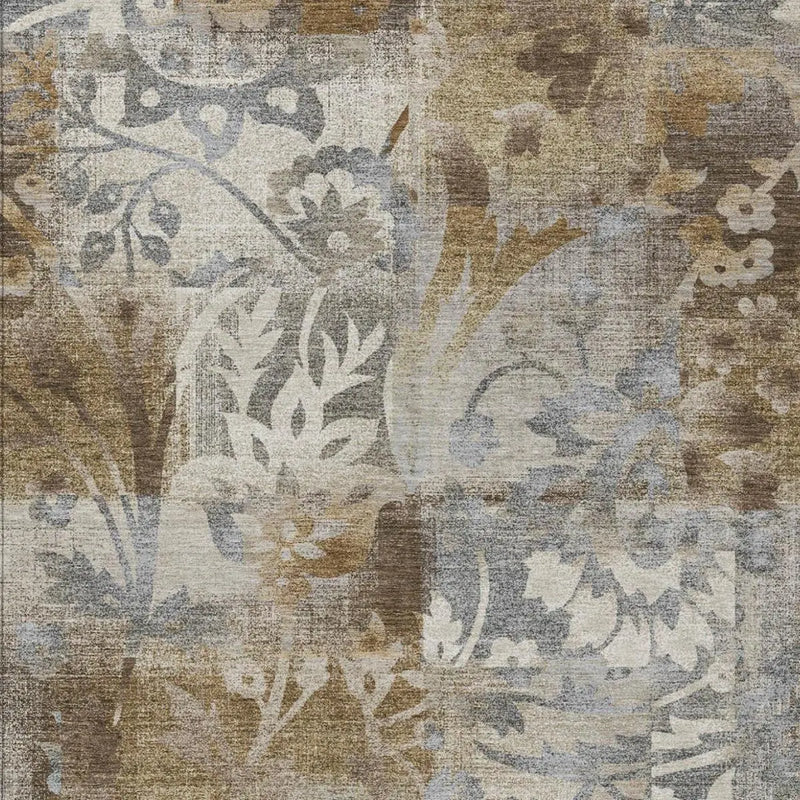 8' X 10' Chocolate And Brown Botanical Leaves Washable Indoor Outdoor Area Rug Homeroots Outdoor