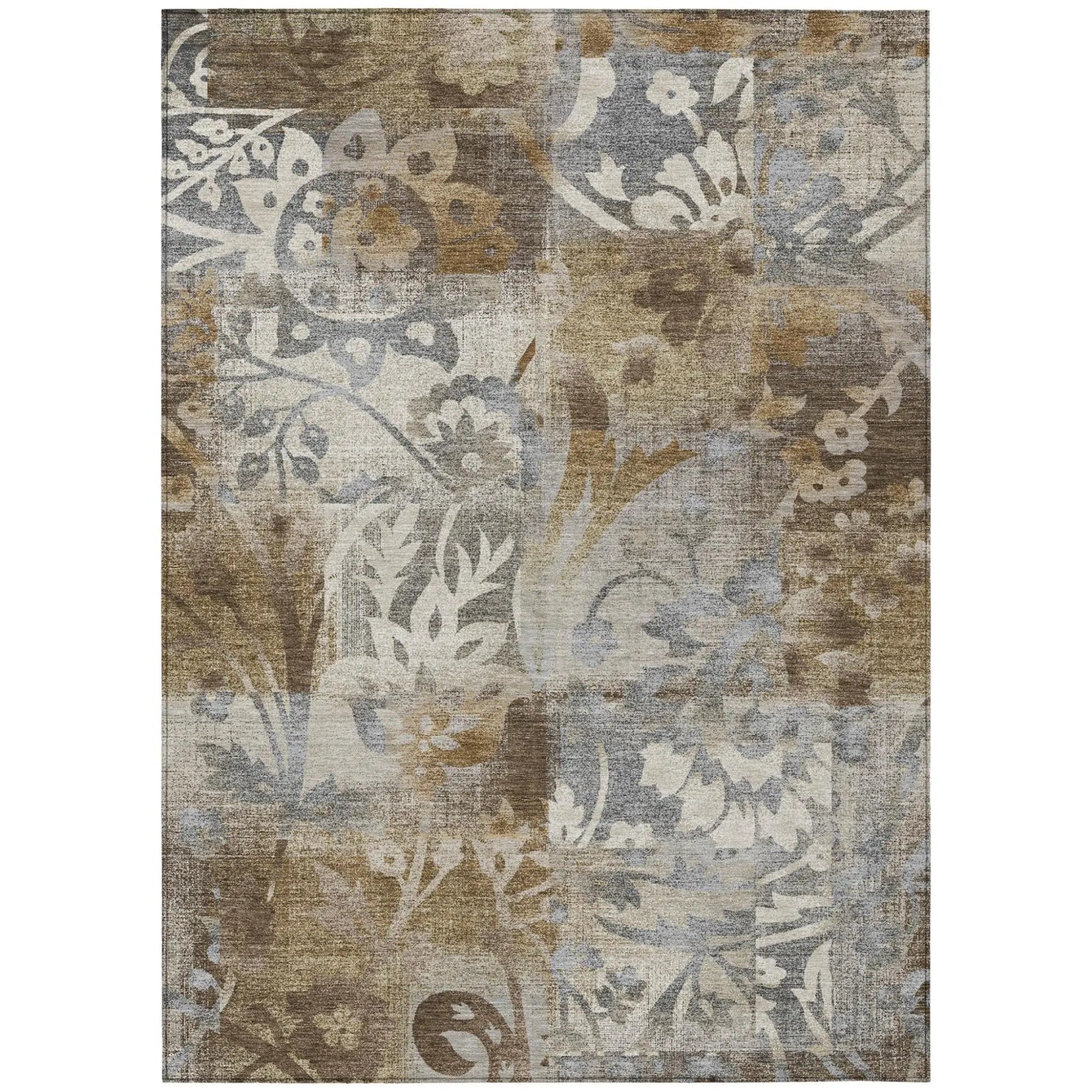8' X 10' Chocolate And Brown Botanical Leaves Washable Indoor Outdoor Area Rug Homeroots Outdoor