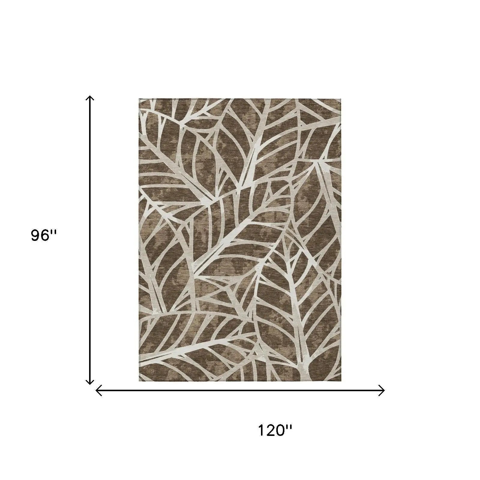8' X 10' Chocolate And Brown Botanical Leaves Washable Indoor Outdoor Area Rug Homeroots Outdoor