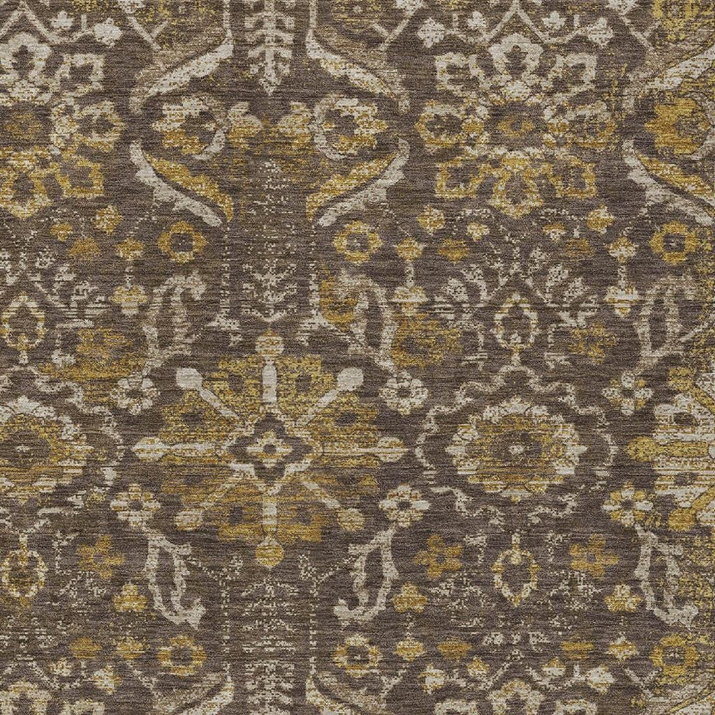 8' X 10' Chocolate And Brown Damask Washable Indoor Outdoor Area Rug Homeroots Outdoor