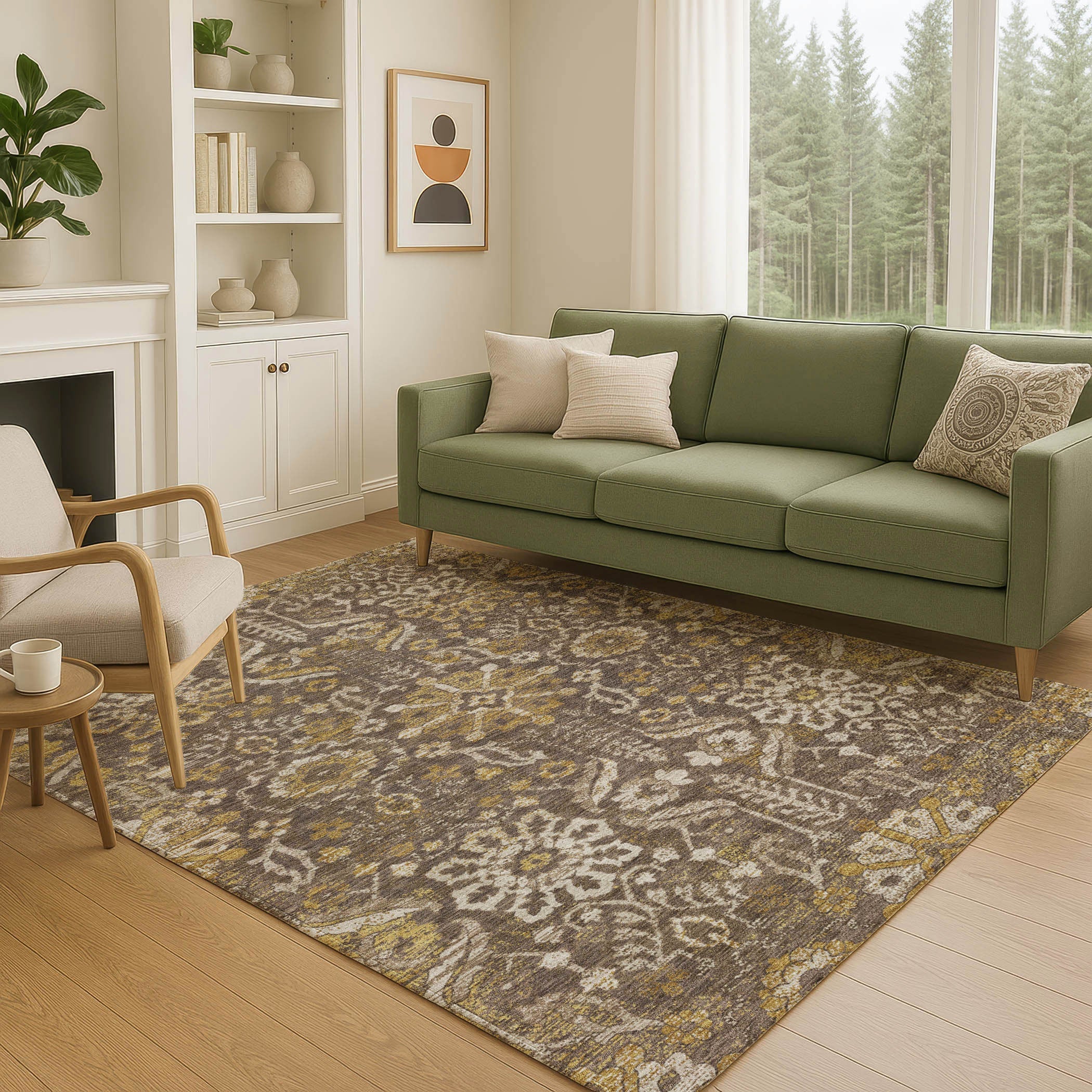 8' X 10' Chocolate And Brown Damask Washable Indoor Outdoor Area Rug Homeroots Outdoor