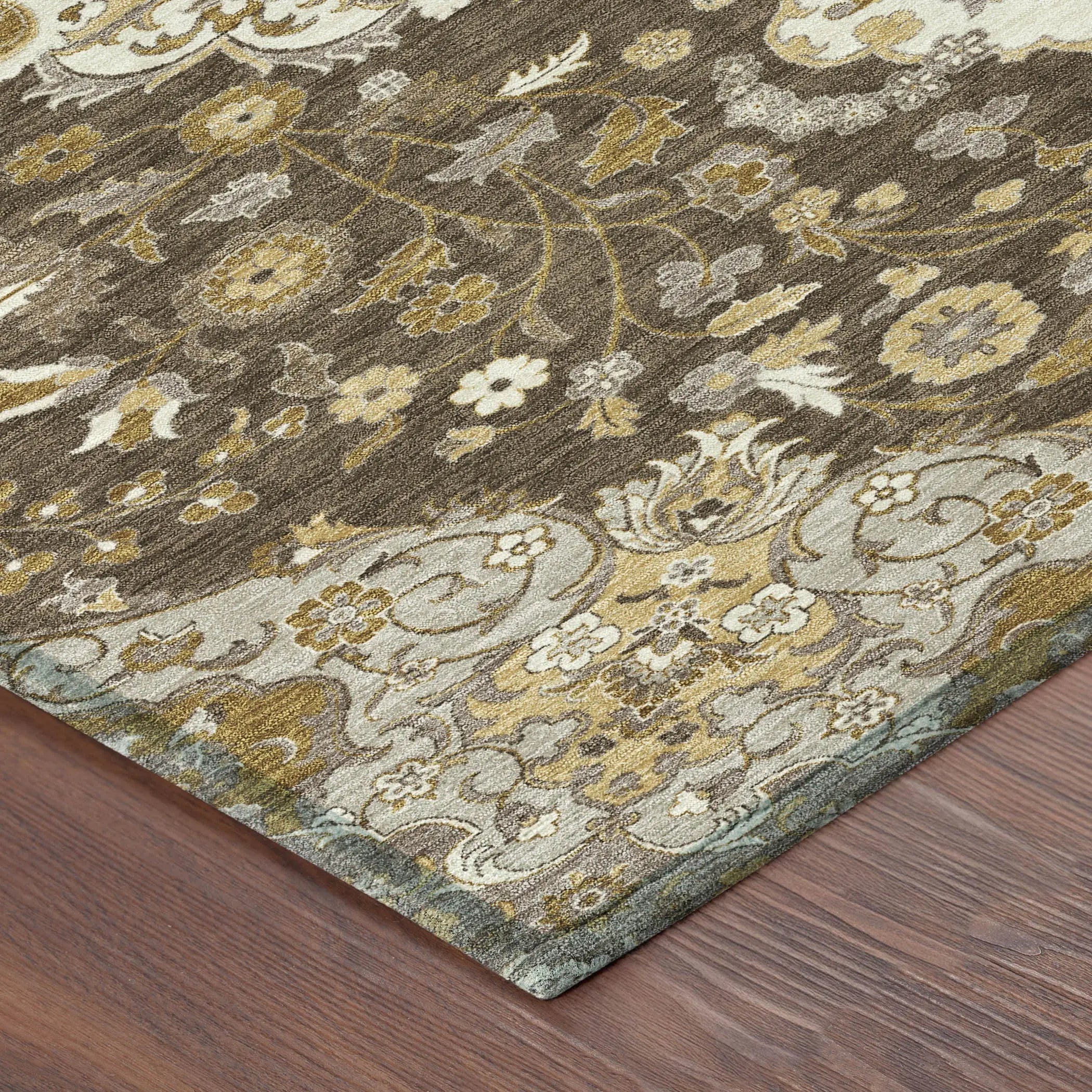 8' X 10' Chocolate And Brown Damask Washable Indoor Outdoor Area Rug Homeroots Outdoor