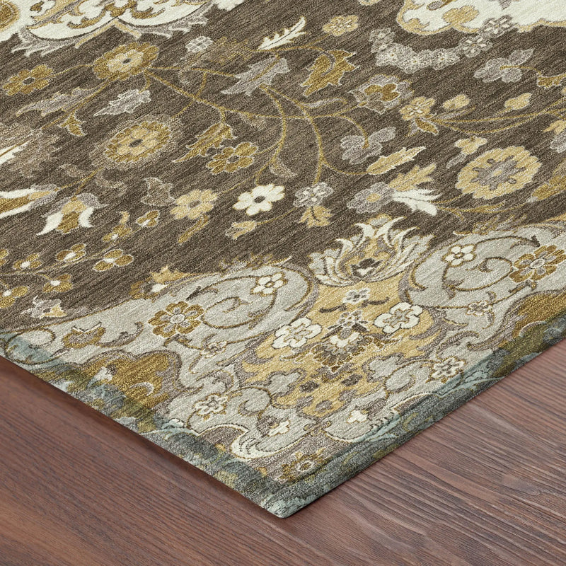 8' X 10' Chocolate And Brown Damask Washable Indoor Outdoor Area Rug Homeroots Outdoor