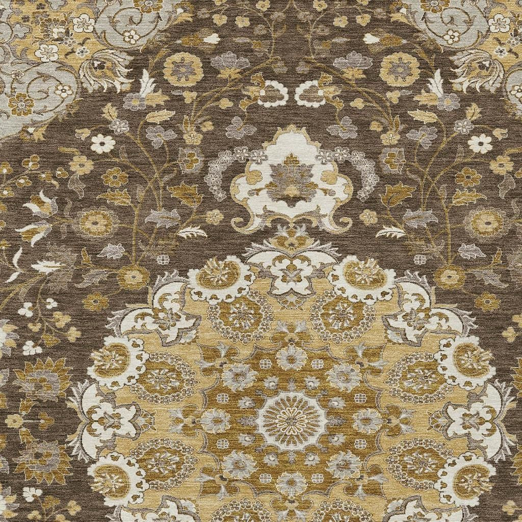 8' X 10' Chocolate And Brown Damask Washable Indoor Outdoor Area Rug Homeroots Outdoor