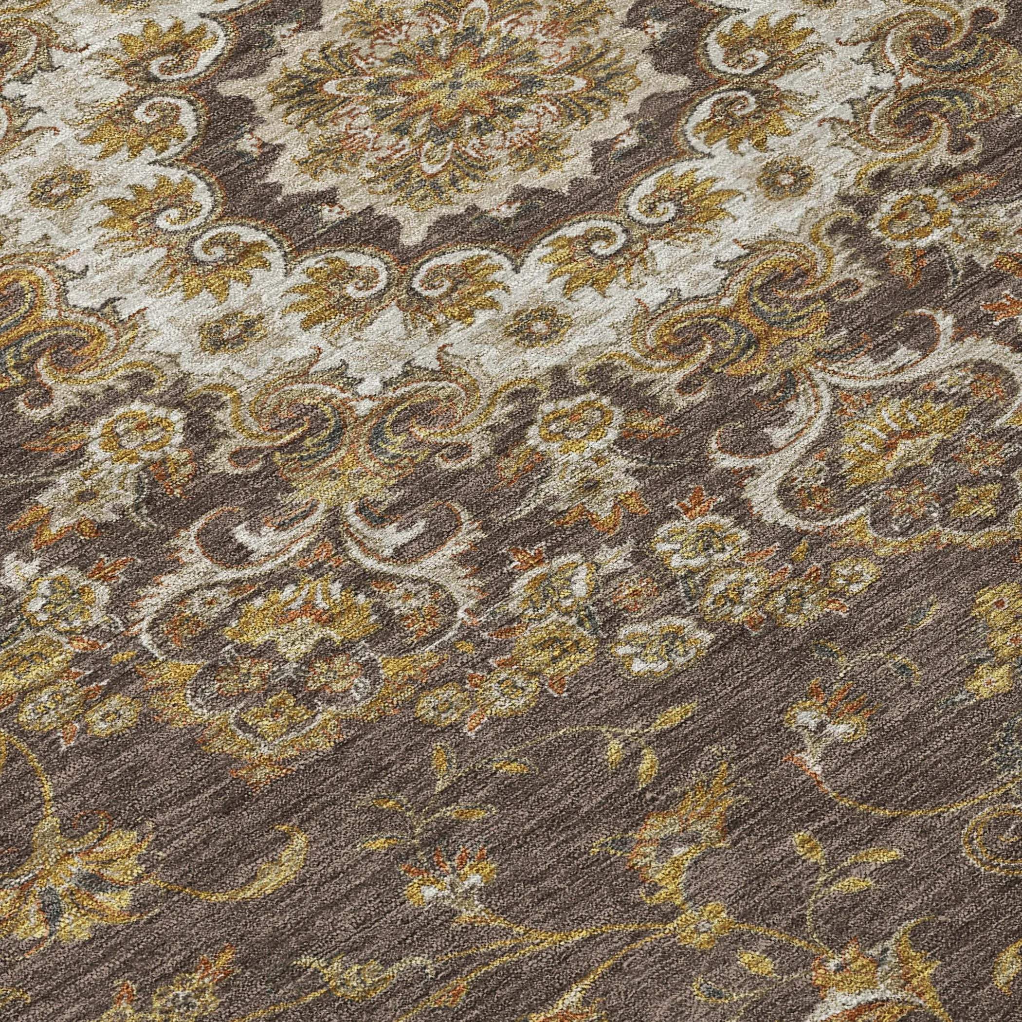 8' X 10' Chocolate And Brown Floral Medallion Washable Indoor Outdoor Area Rug Homeroots Outdoor