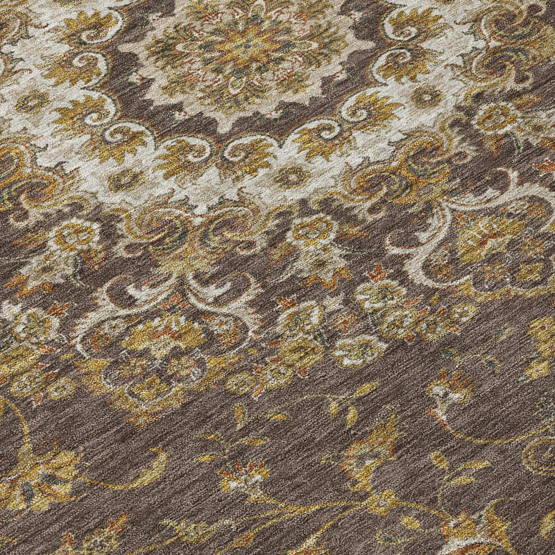 8' X 10' Chocolate And Brown Floral Medallion Washable Indoor Outdoor Area Rug Homeroots Outdoor