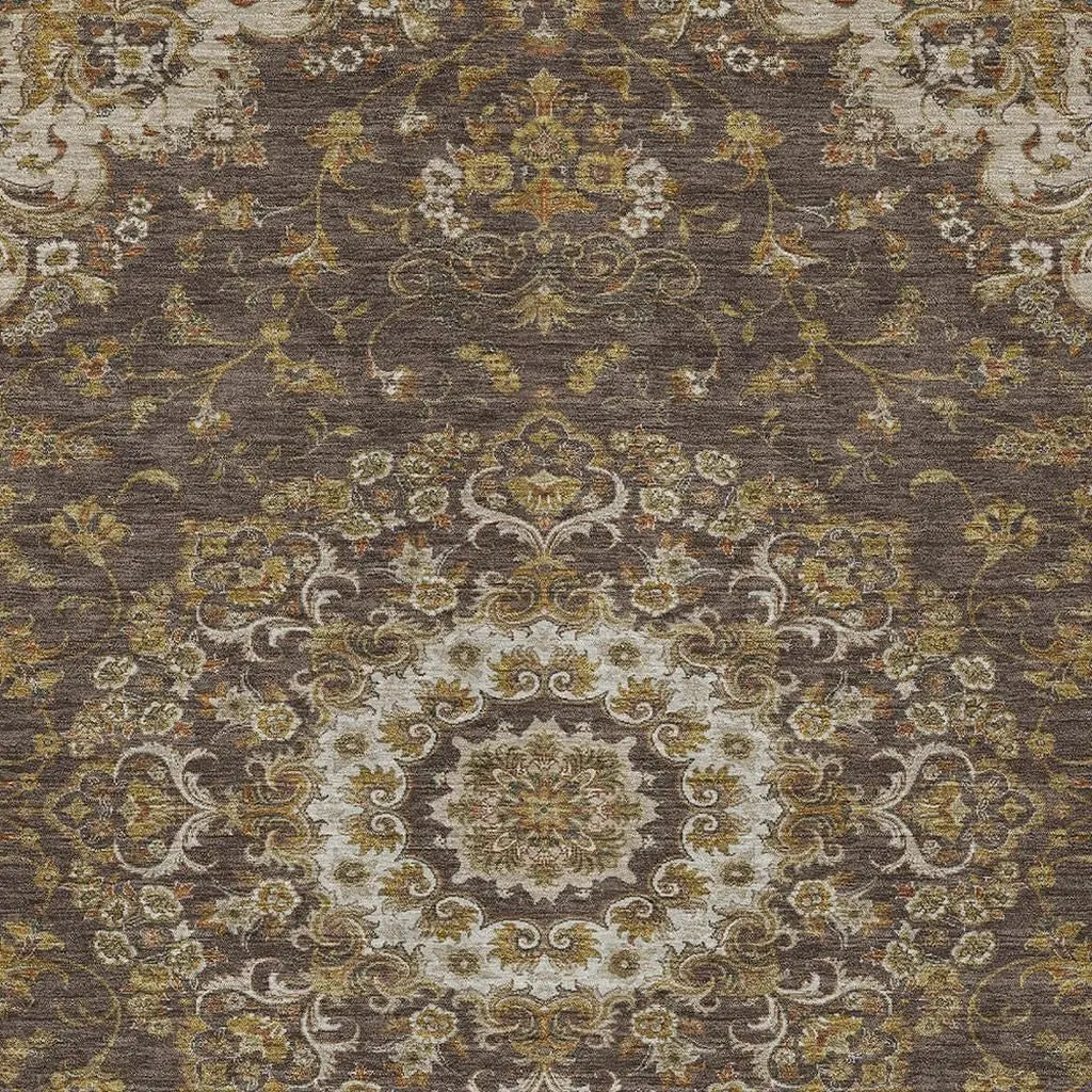 8' X 10' Chocolate And Brown Floral Medallion Washable Indoor Outdoor Area Rug Homeroots Outdoor