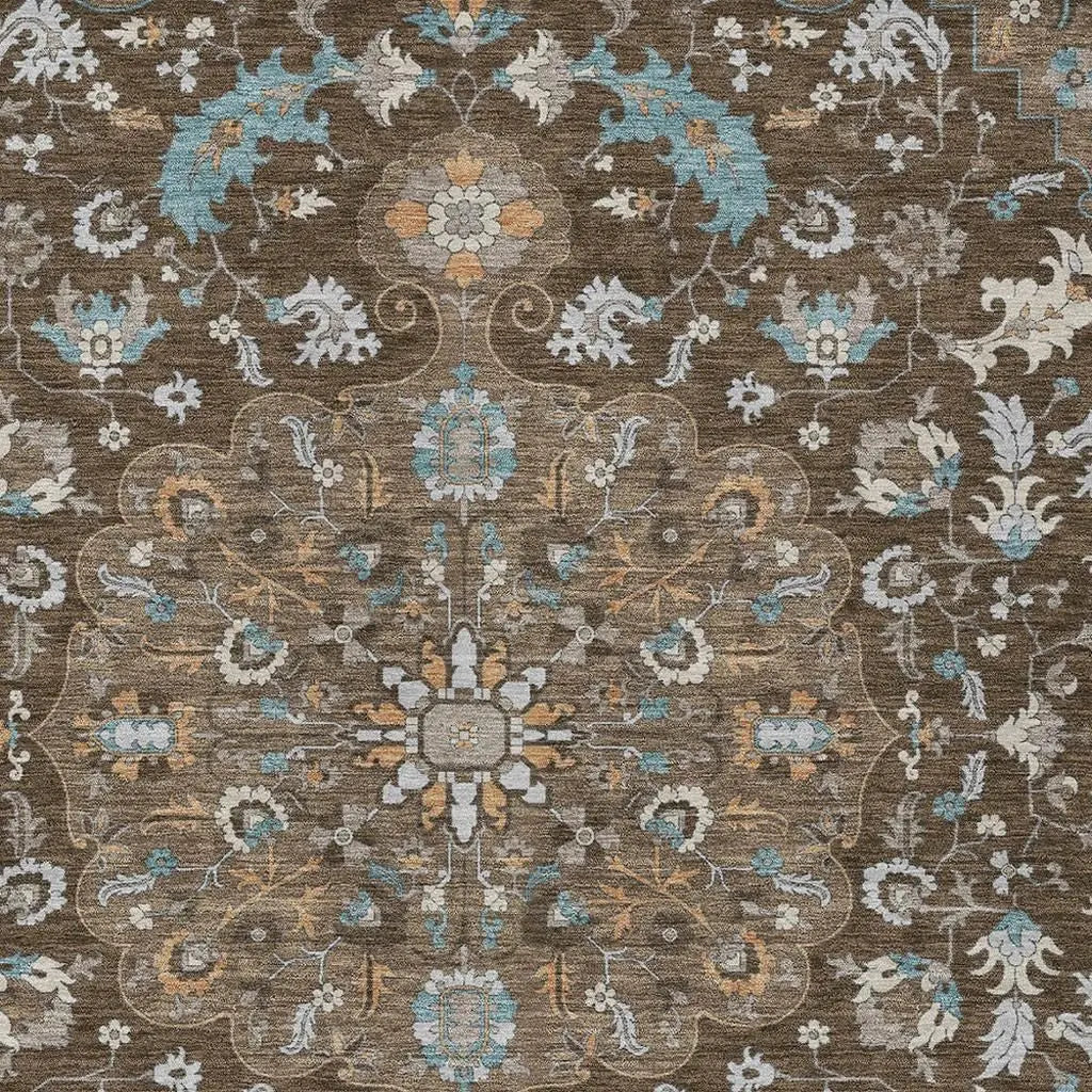 8' X 10' Chocolate And Brown Floral Medallion Washable Indoor Outdoor Area Rug Homeroots Outdoor