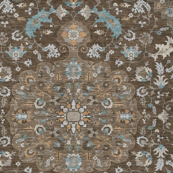 8' X 10' Chocolate And Brown Floral Medallion Washable Indoor Outdoor Area Rug Homeroots Outdoor
