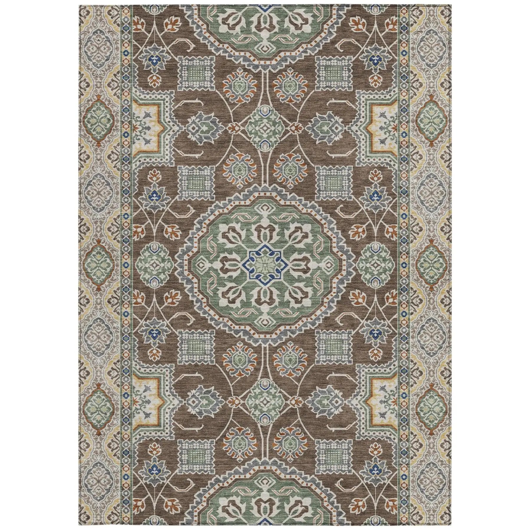 8' X 10' Chocolate And Brown Floral Medallion Washable Indoor Outdoor Area Rug Homeroots Outdoor