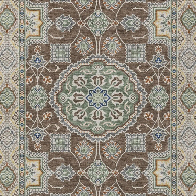 8' X 10' Chocolate And Brown Floral Medallion Washable Indoor Outdoor Area Rug Homeroots Outdoor