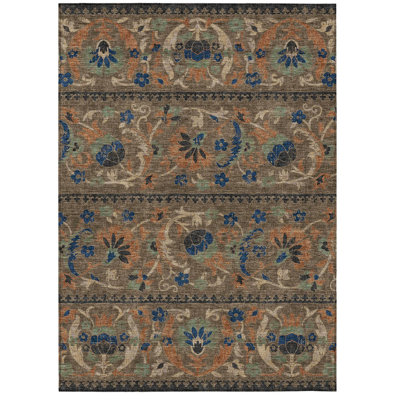 8' X 10' Chocolate And Brown Floral Washable Indoor Outdoor Area Rug Homeroots Outdoor