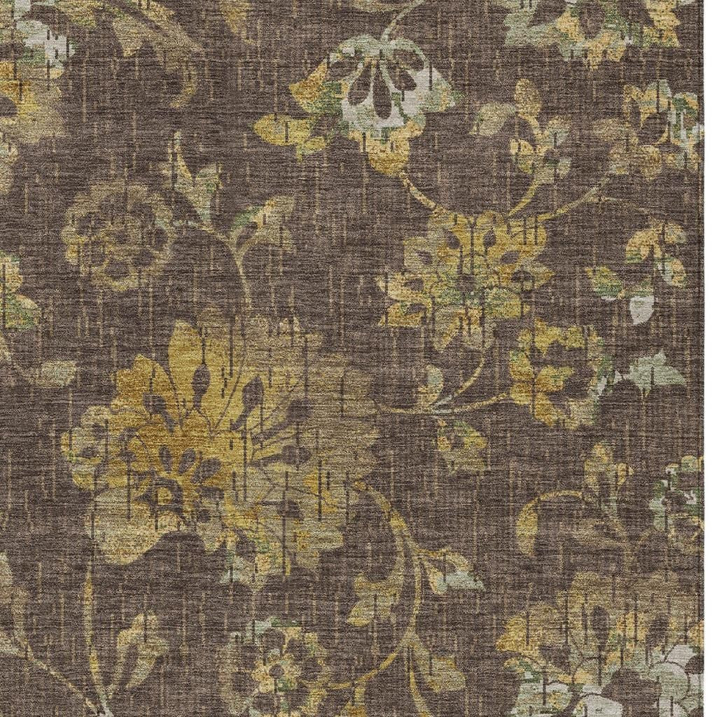 8' X 10' Chocolate And Brown Floral Washable Indoor Outdoor Area Rug Homeroots Outdoor