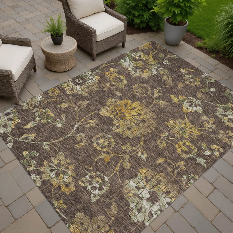 8' X 10' Chocolate And Brown Floral Washable Indoor Outdoor Area Rug Homeroots Outdoor
