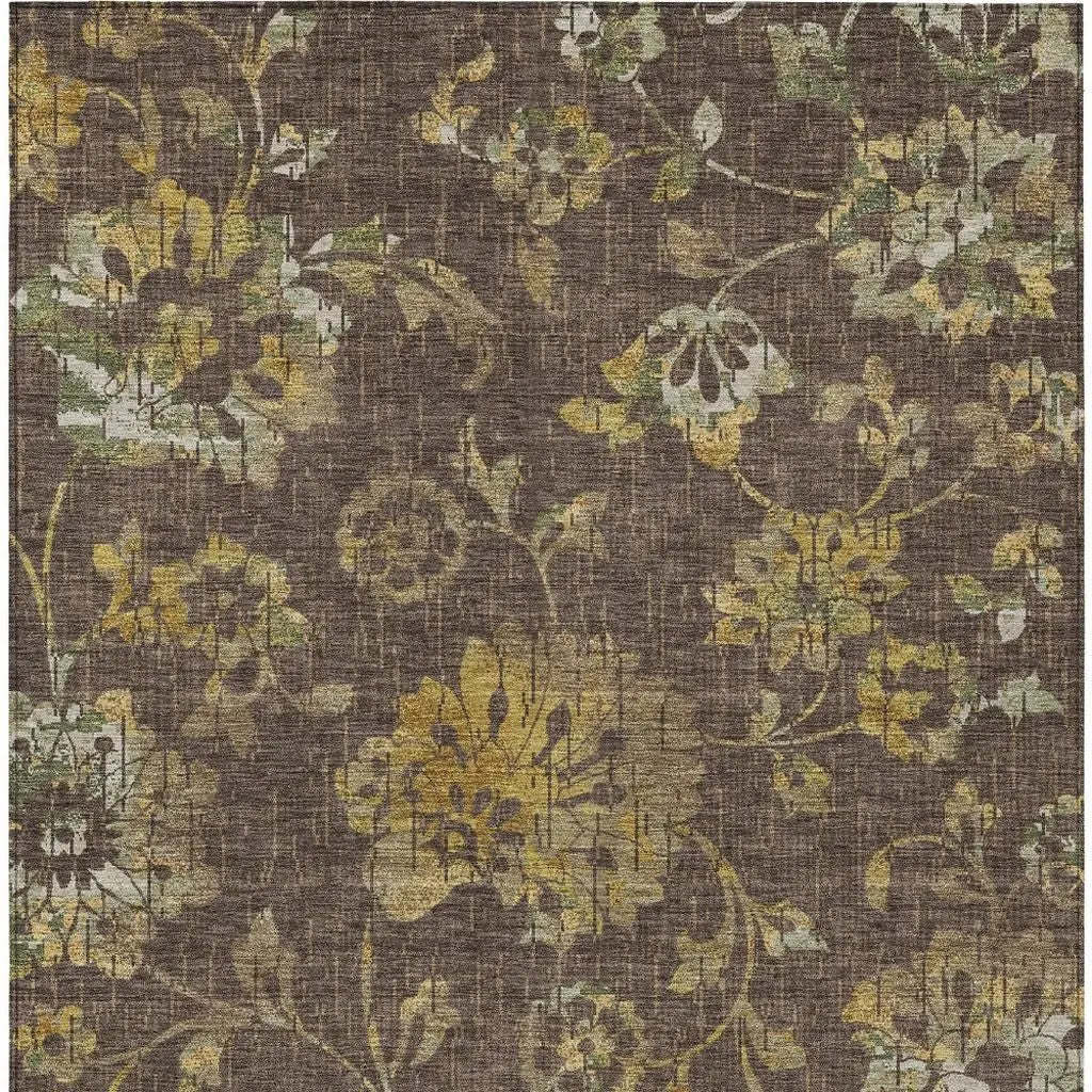 8' X 10' Chocolate And Brown Floral Washable Indoor Outdoor Area Rug Homeroots Outdoor