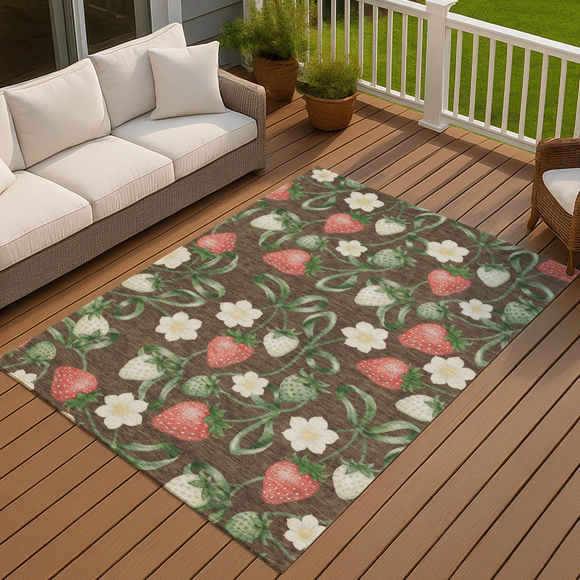 8' X 10' Chocolate And Brown Floral Washable Indoor Outdoor Area Rug Homeroots Outdoor