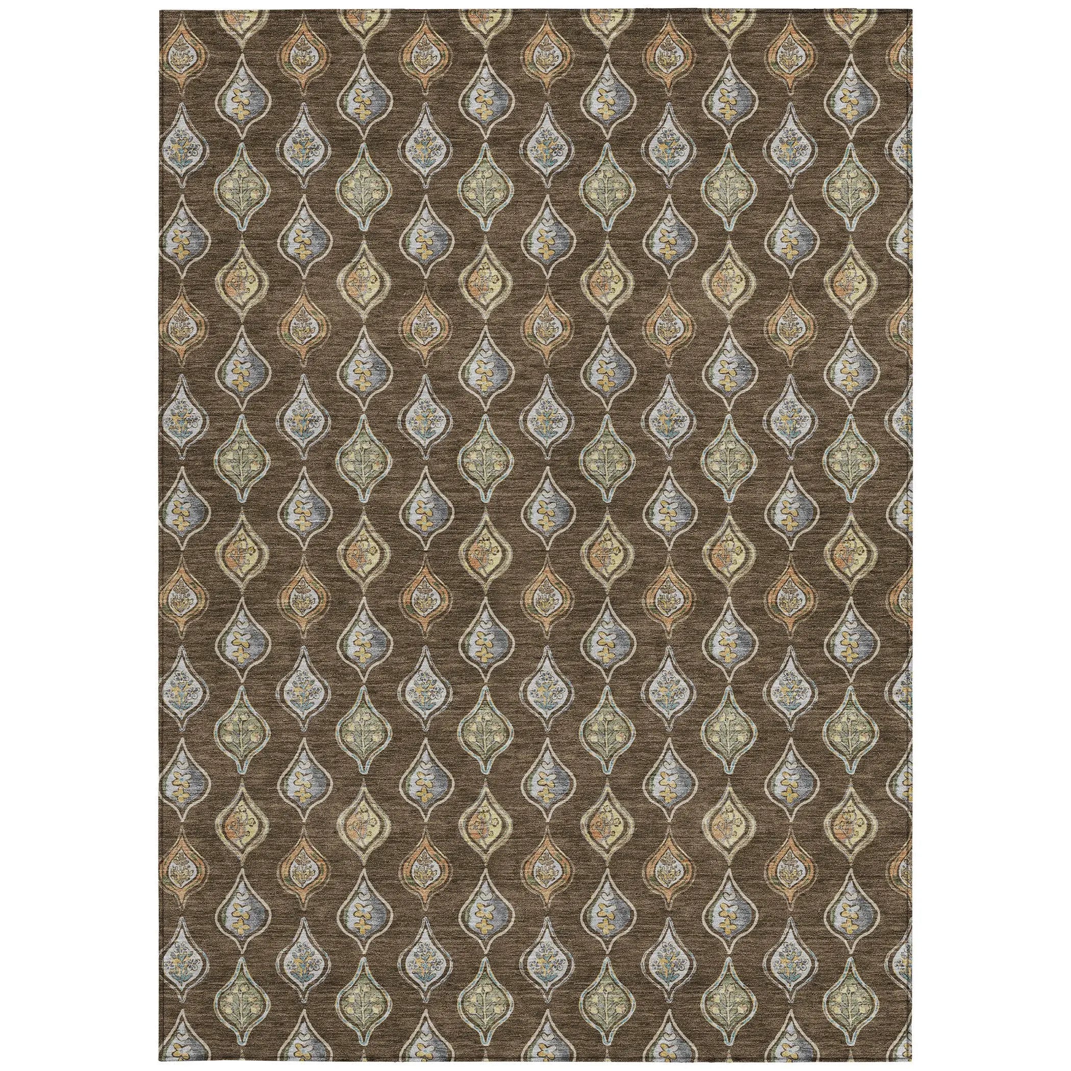 8' X 10' Chocolate And Brown Floral Washable Indoor Outdoor Area Rug Homeroots Outdoor