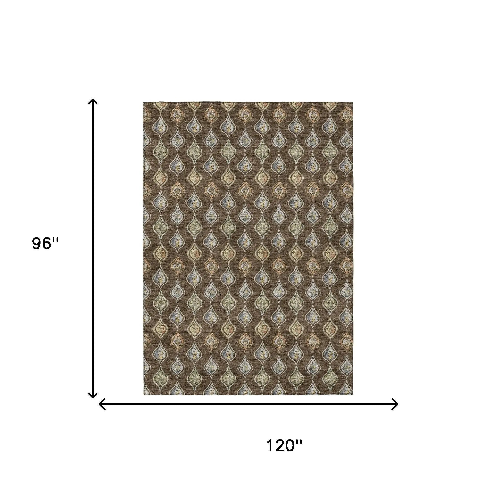 8' X 10' Chocolate And Brown Floral Washable Indoor Outdoor Area Rug Homeroots Outdoor