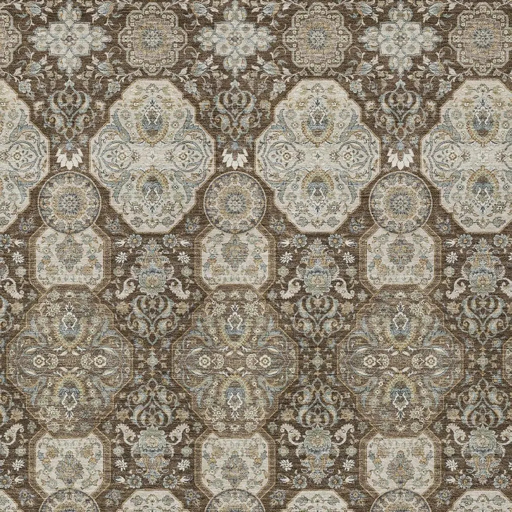 8' X 10' Chocolate And Brown Floral Washable Indoor Outdoor Area Rug Homeroots Outdoor