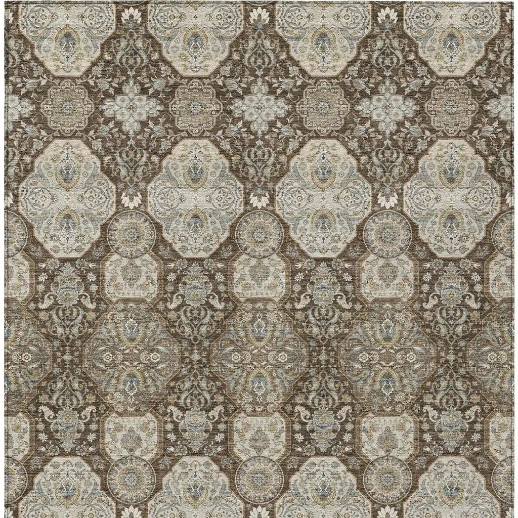8' X 10' Chocolate And Brown Floral Washable Indoor Outdoor Area Rug Homeroots Outdoor