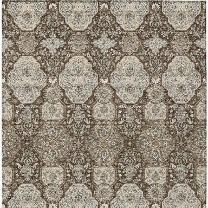 8' X 10' Chocolate And Brown Floral Washable Indoor Outdoor Area Rug Homeroots Outdoor