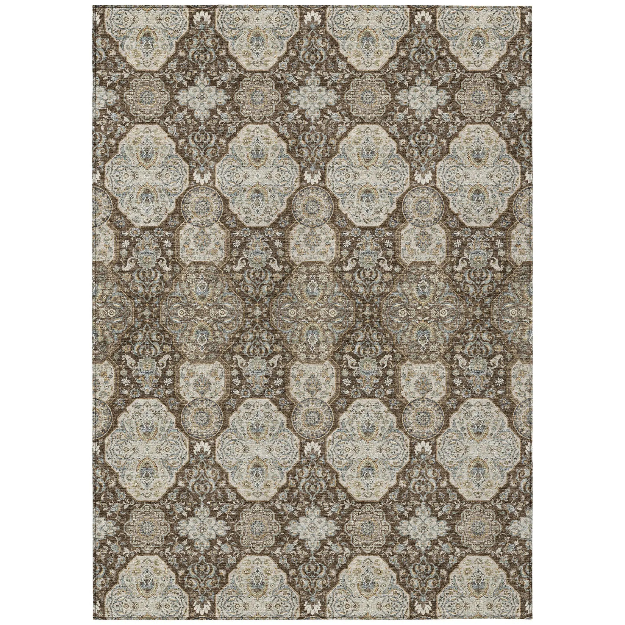8' X 10' Chocolate And Brown Floral Washable Indoor Outdoor Area Rug Homeroots Outdoor
