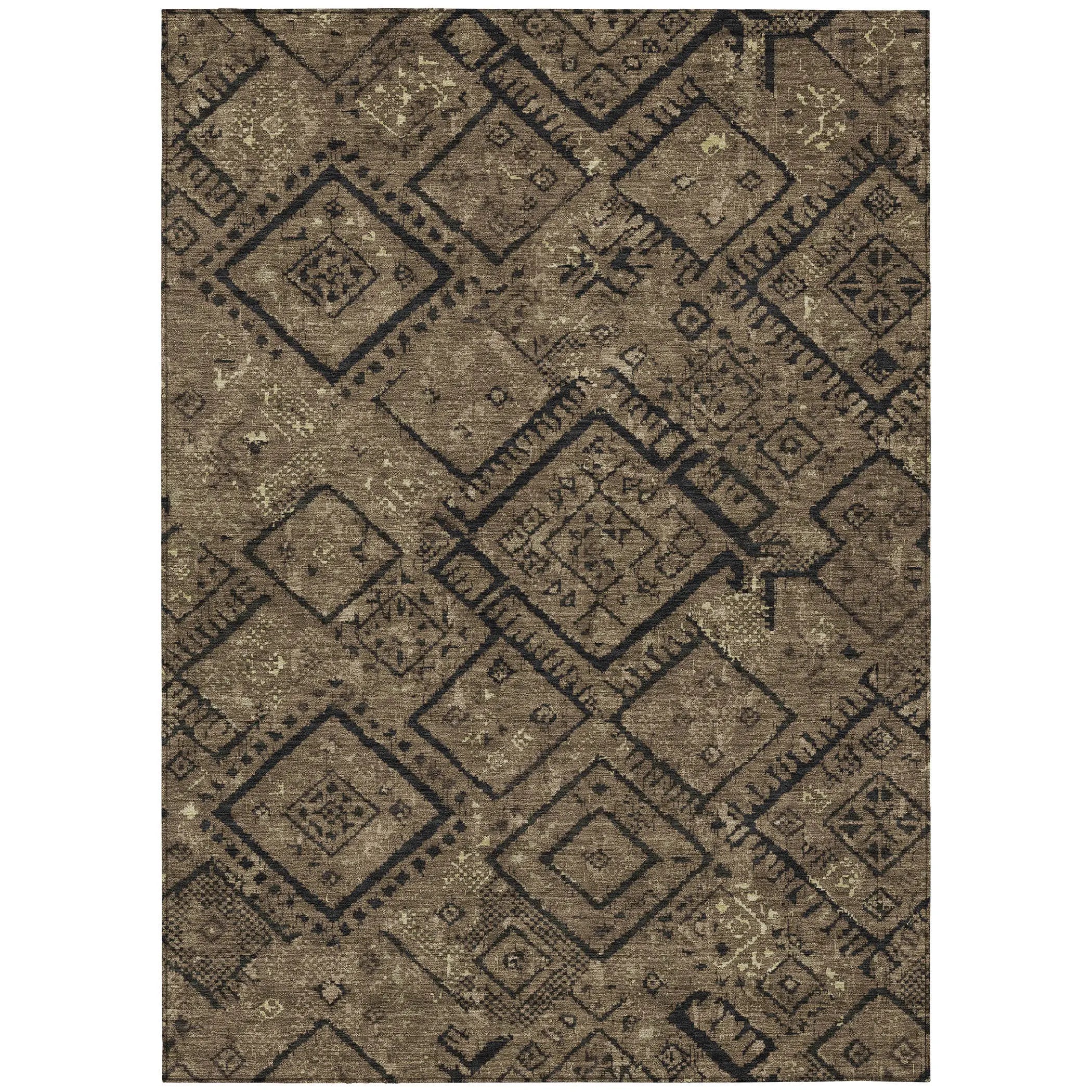8' X 10' Chocolate And Brown Geometric Washable Indoor Outdoor Area Rug Homeroots Outdoor