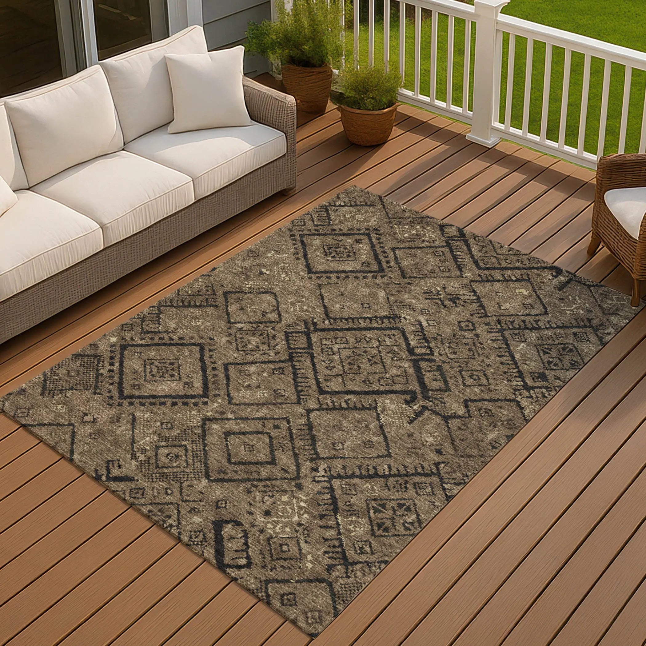 8' X 10' Chocolate And Brown Geometric Washable Indoor Outdoor Area Rug Homeroots Outdoor