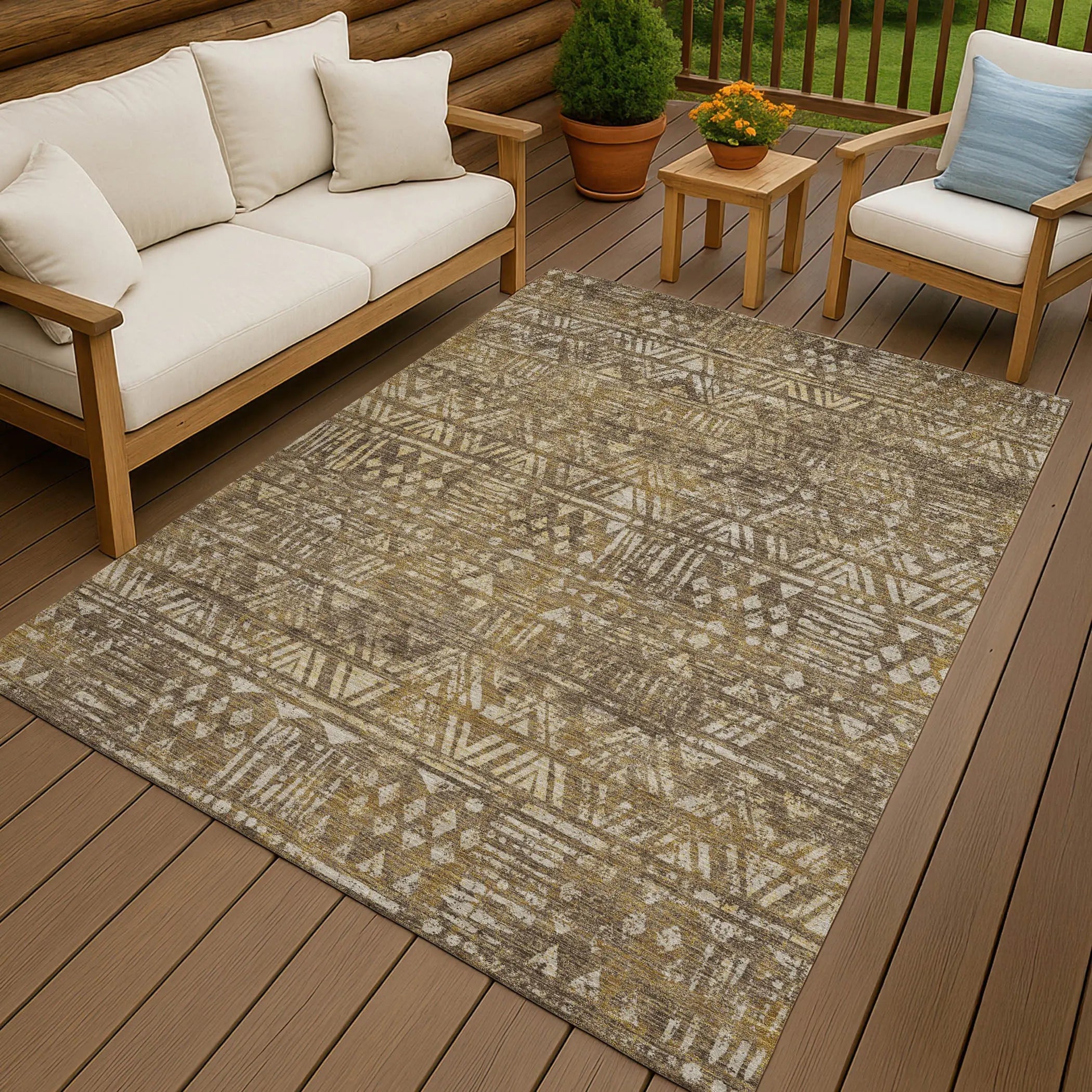 8' X 10' Chocolate And Brown Geometric Washable Indoor Outdoor Area Rug Homeroots Outdoor