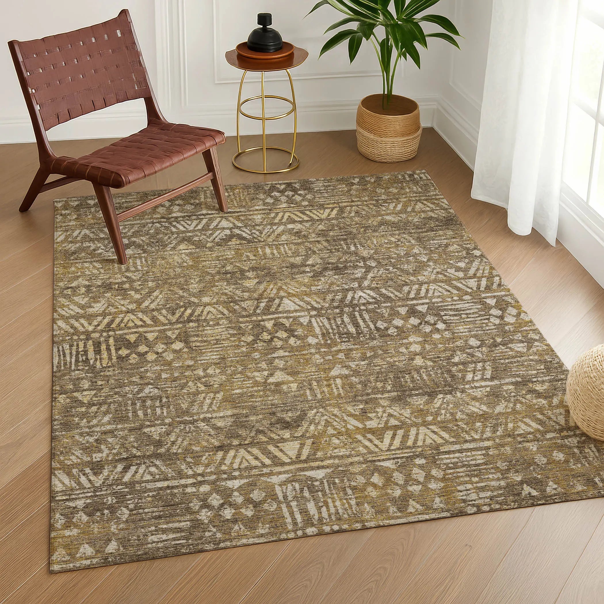 8' X 10' Chocolate And Brown Geometric Washable Indoor Outdoor Area Rug Homeroots Outdoor