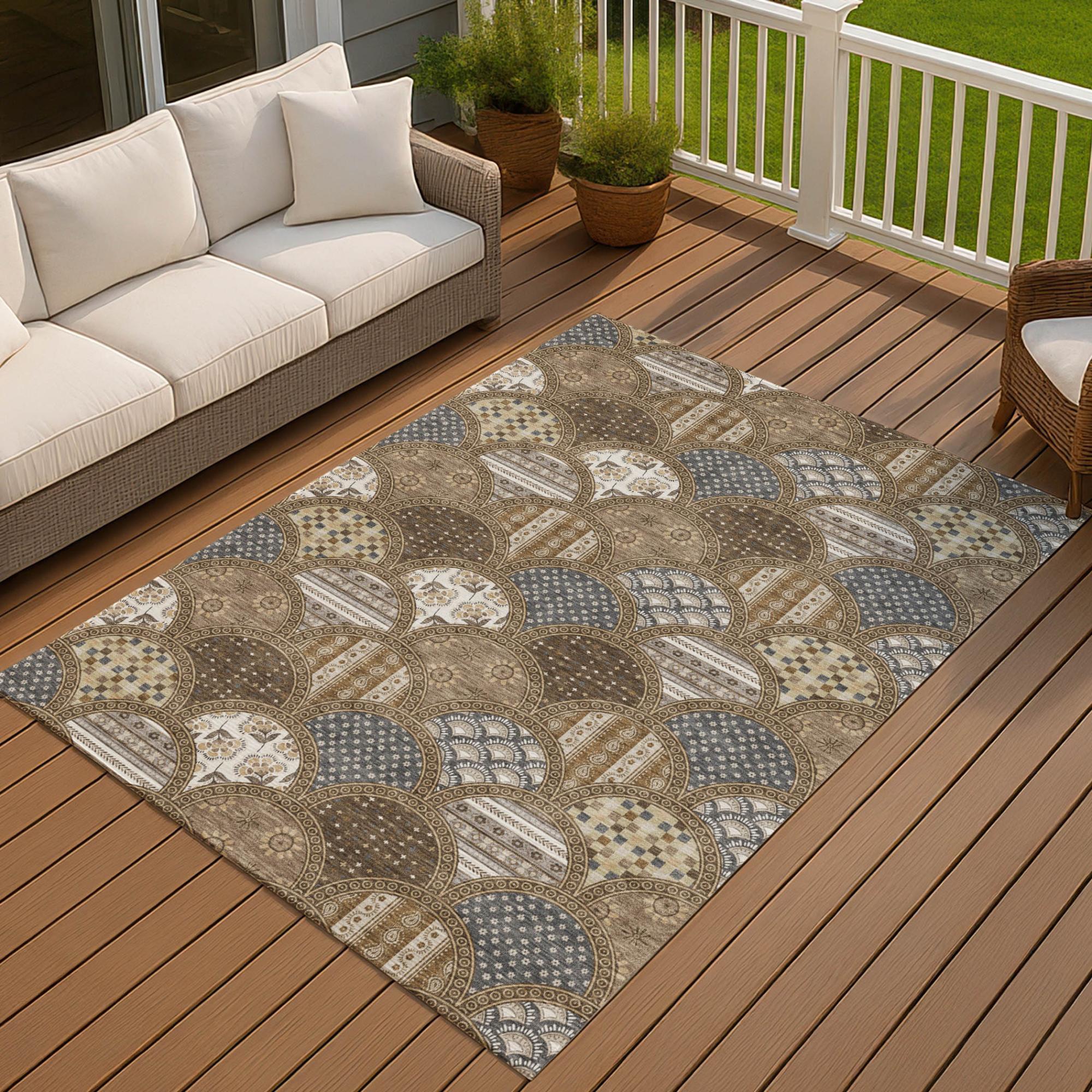 8' X 10' Chocolate And Brown Geometric Washable Indoor Outdoor Area Rug Homeroots Outdoor