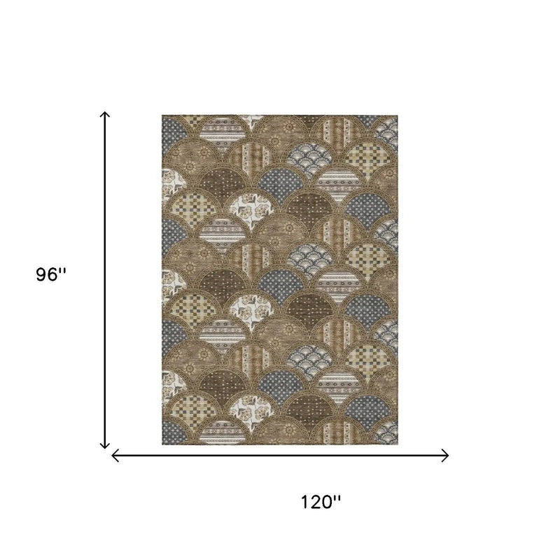 8' X 10' Chocolate And Brown Geometric Washable Indoor Outdoor Area Rug Homeroots Outdoor