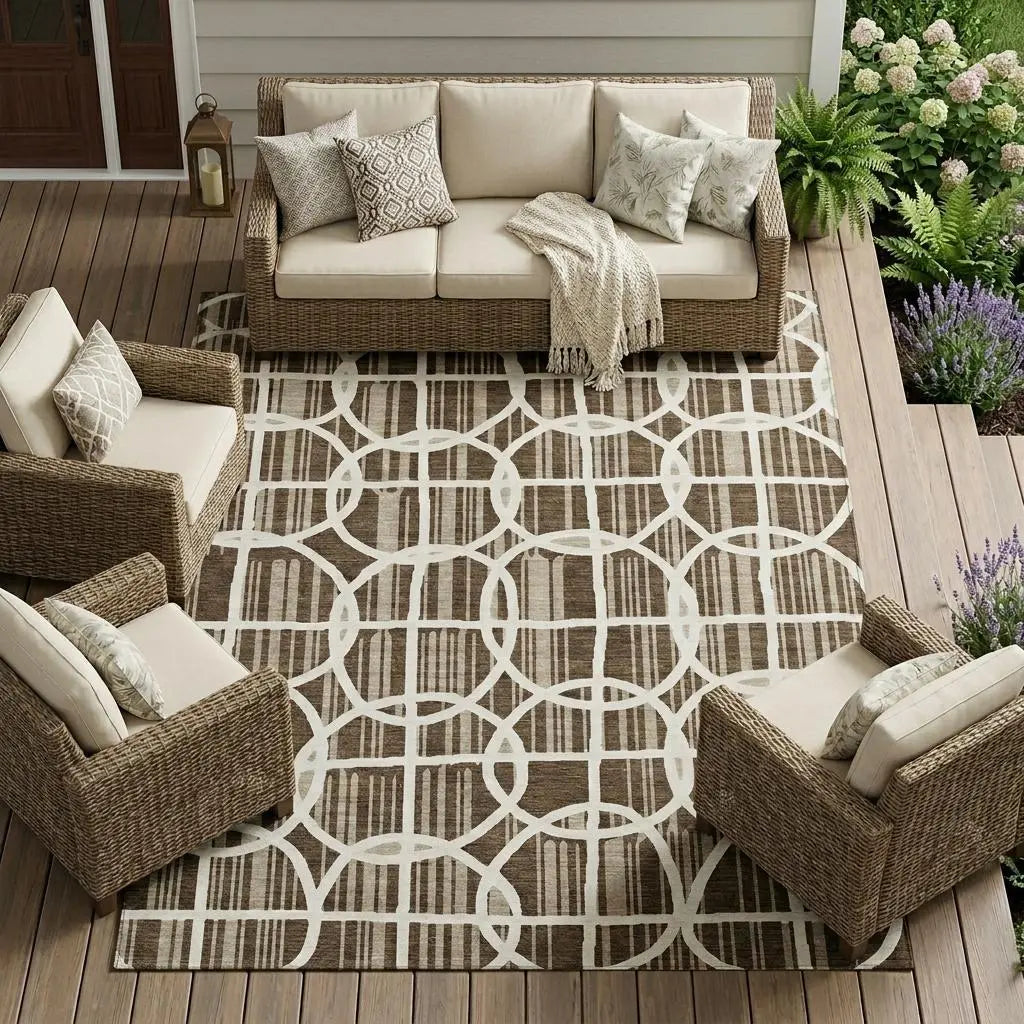 8' X 10' Chocolate And Brown Geometric Washable Indoor Outdoor Area Rug Homeroots Outdoor