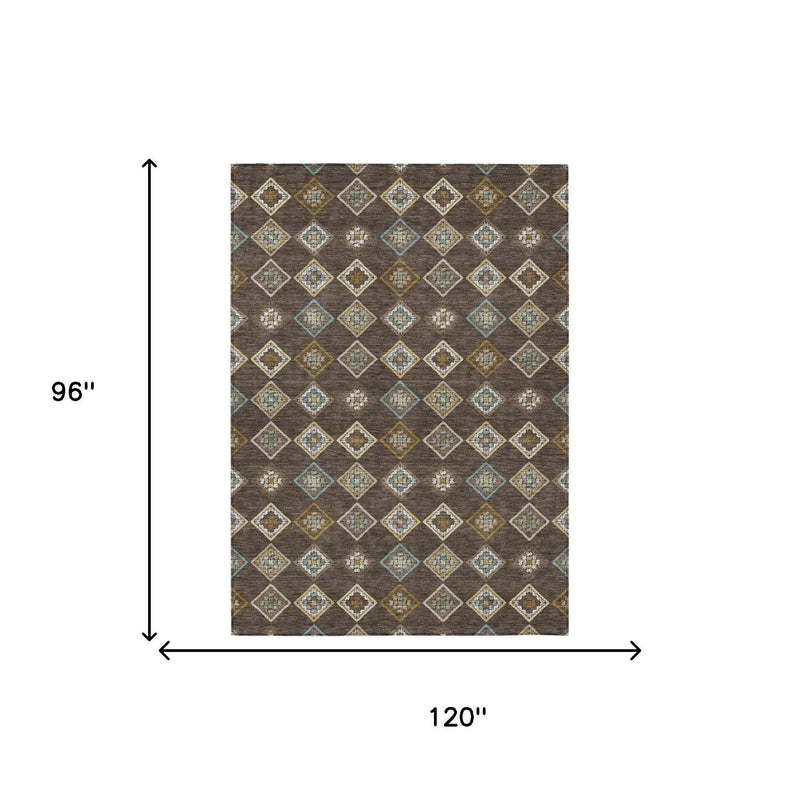 8' X 10' Chocolate And Brown Geometric Washable Indoor Outdoor Area Rug Homeroots Outdoor