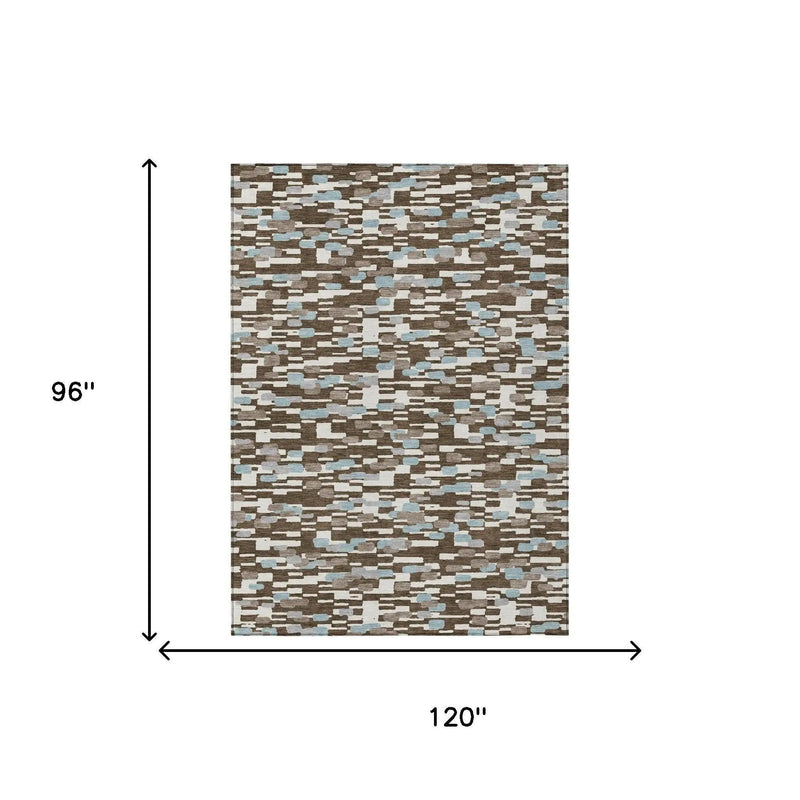 8' X 10' Chocolate And Brown Geometric Washable Indoor Outdoor Area Rug Homeroots Outdoor