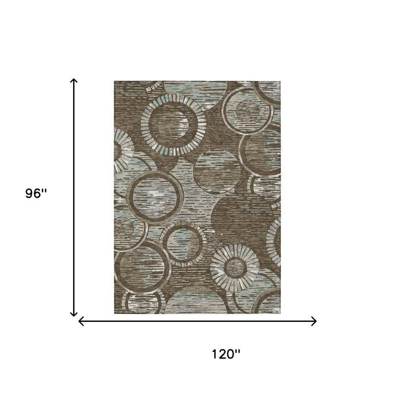 8' X 10' Chocolate And Brown Geometric Washable Indoor Outdoor Area Rug Homeroots Outdoor