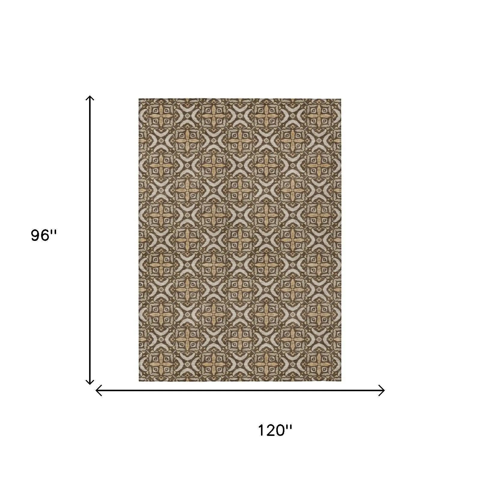 8' X 10' Chocolate And Brown Geometric Washable Indoor Outdoor Area Rug Homeroots Outdoor