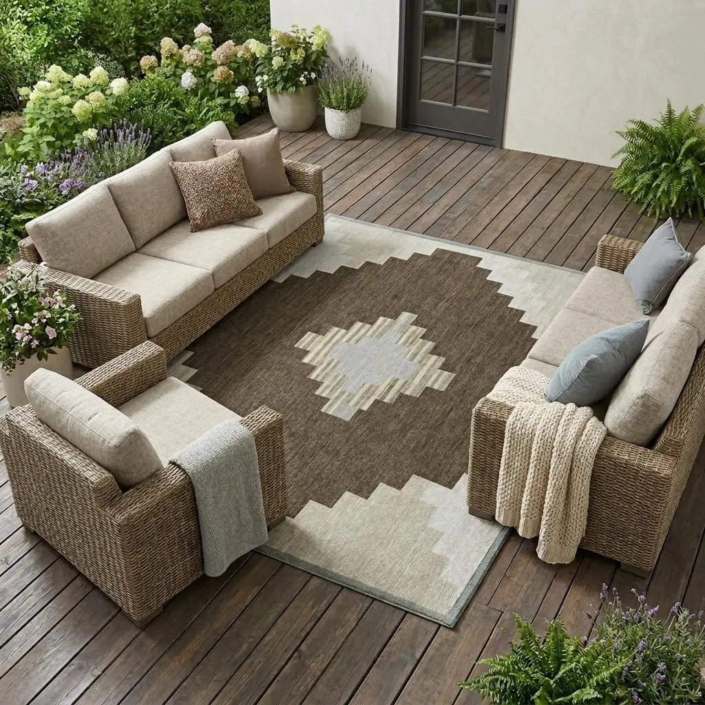 8' X 10' Chocolate And Brown Geometric Washable Indoor Outdoor Area Rug Homeroots Outdoor