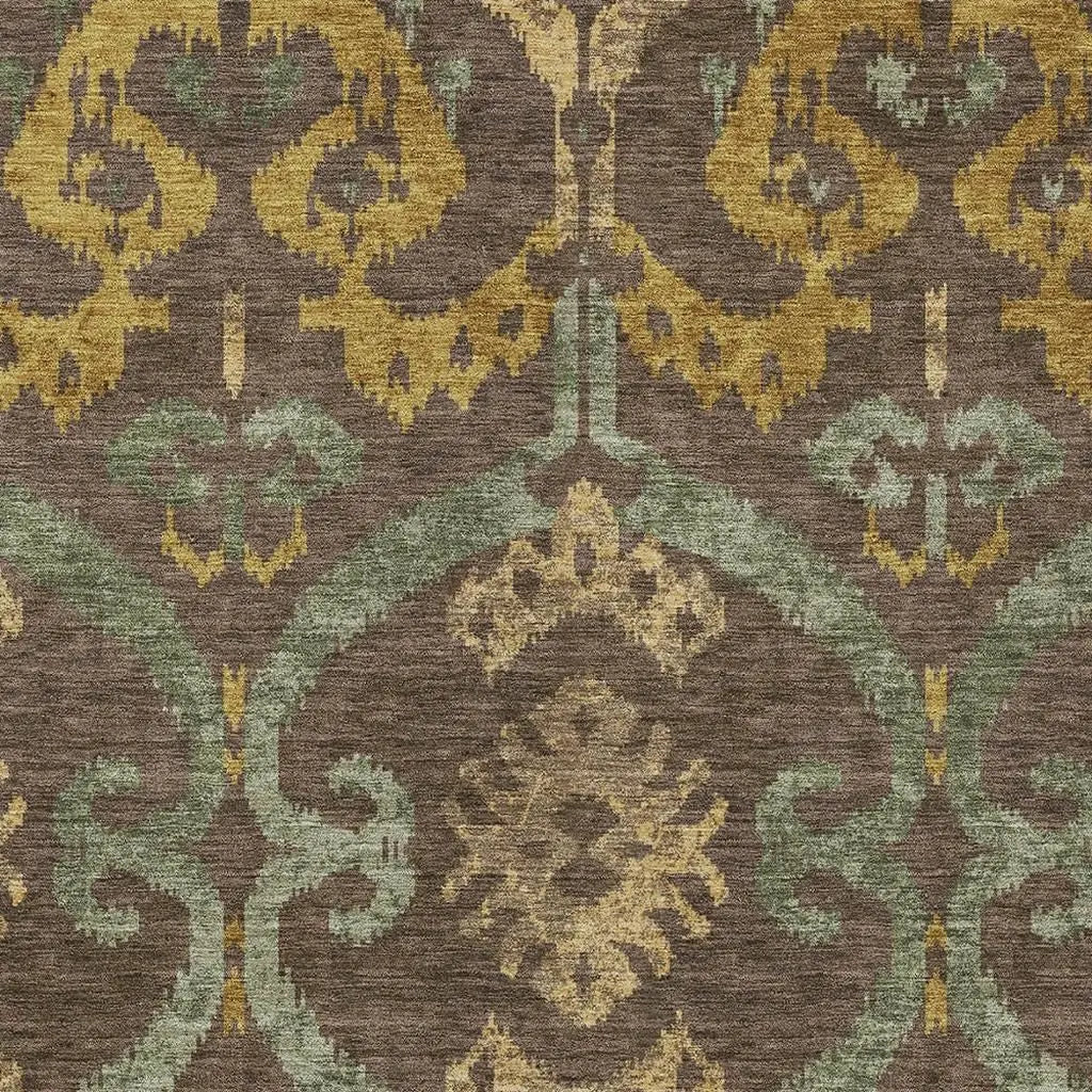 8' X 10' Chocolate And Brown Ikat Washable Indoor Outdoor Area Rug Homeroots Outdoor